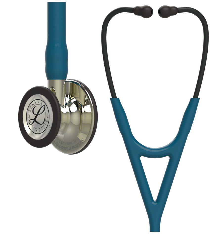 #6190 3M™ Littmann® Cardiology IV™ Diagnostic Stethoscope, Champagne-Finish Chestpiece, Caribbean Blue Tube, Black Headset, 27 Inch