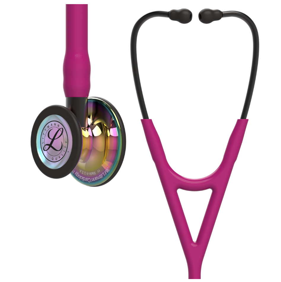 #6241 3M™ Littmann® Cardiology IV™ Diagnostic Stethoscope, High Polish Rainbow Chestpiece, Raspberry Tube, Smoke Stem and Smoke Headset, 27 inch