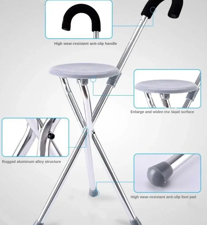 Aluminum Tripod Cane with Seat – Sturdy & Comfortable Design