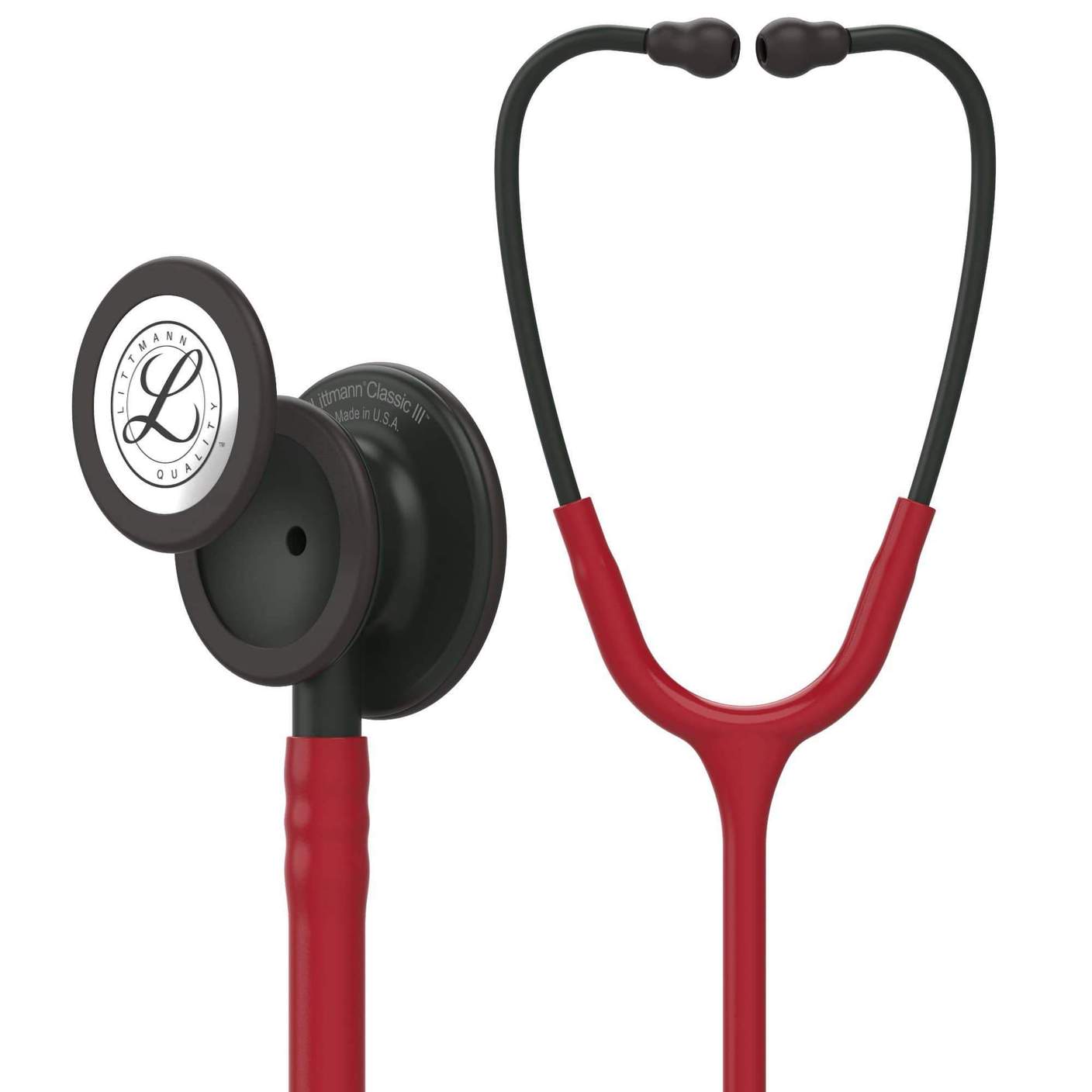 #5868 3M™ Littmann® Classic III™ Monitoring Stethoscope, Black-Finish Chestpiece, Burgundy Tube, 27 inch