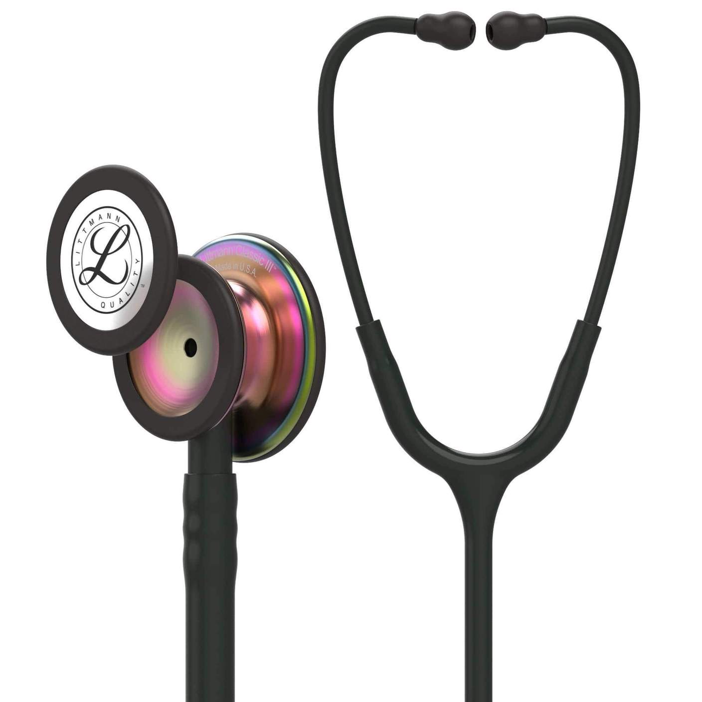 #5870 3M™ Littmann® Classic III™ Monitoring Stethoscope, Rainbow-Finish Chestpiece, Black Tube, 27 inch