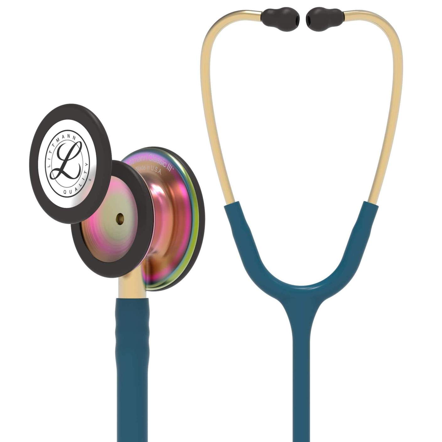 #5807 3M™ Littmann® Classic III™ Monitoring Stethoscope, Rainbow-Finish, Caribbean Blue Tube, 27 inch