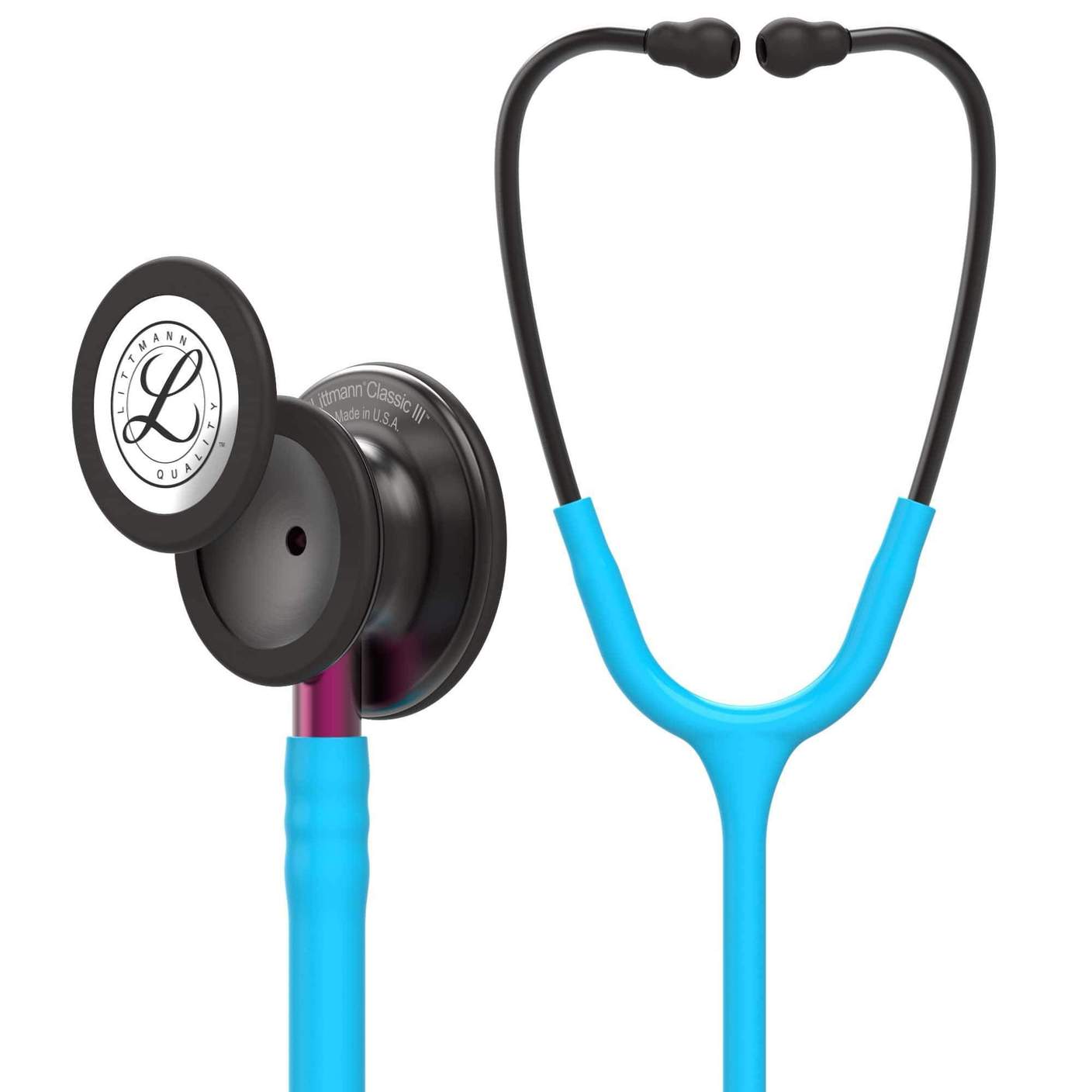 #5872 3M™ Littmann® Classic III™ Monitoring Stethoscope, Smoke Chestpiece, Turquoise Tube, Pink Stem and Smoke Headset, 27 inch