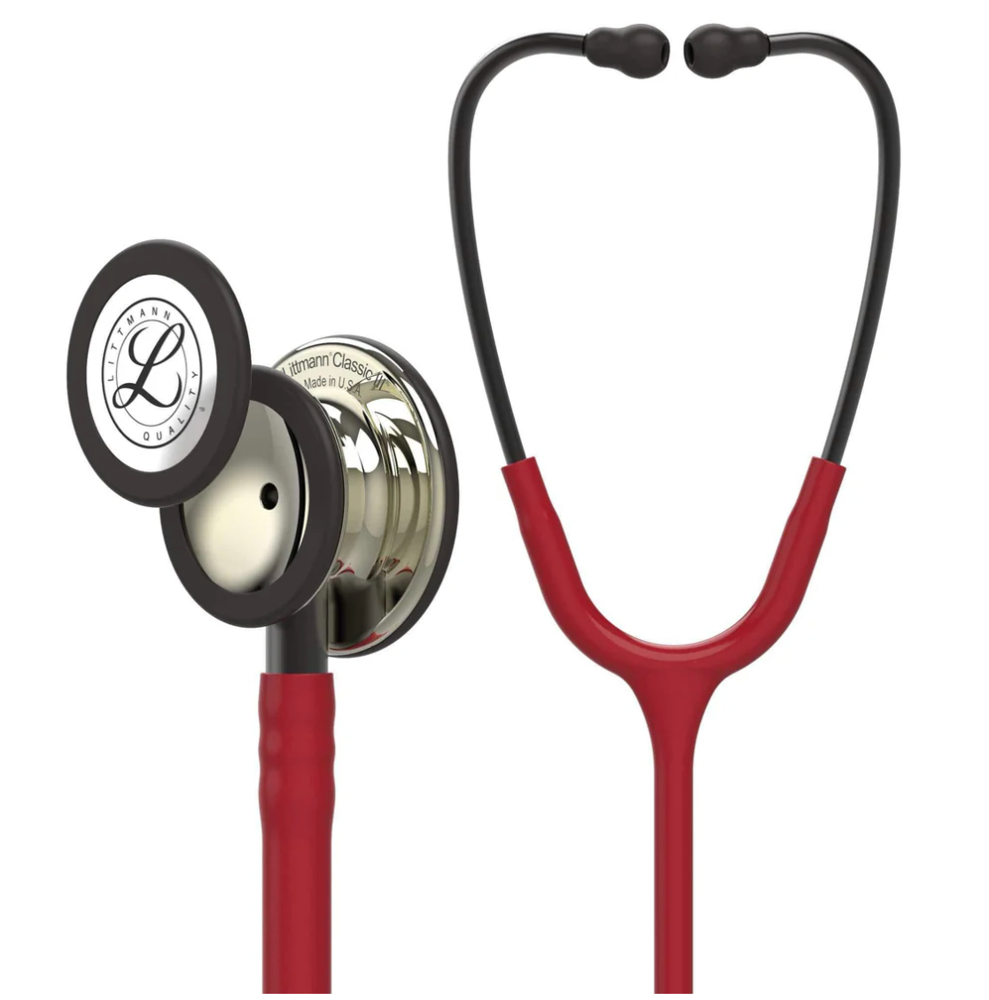 #5864 3M™ Littmann® Classic III™ Monitoring Stethoscope Champagne-Finish Chestpiece, Burgundy Tube, Smoke Stem and Headset, 27 Inch