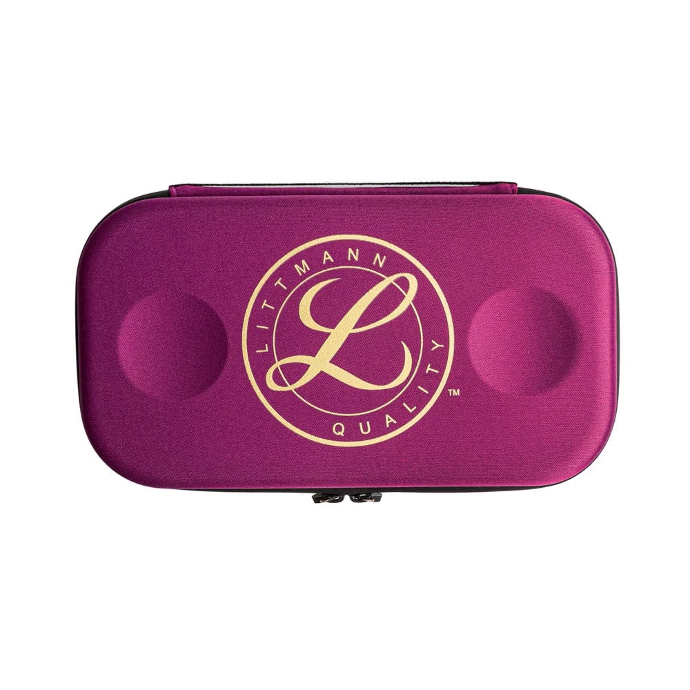 3M Littmann Stethoscope Hard Case - Plum – A plum-colored Littmann stethoscope hard case featuring a soft inner lining and elastic storage pockets.