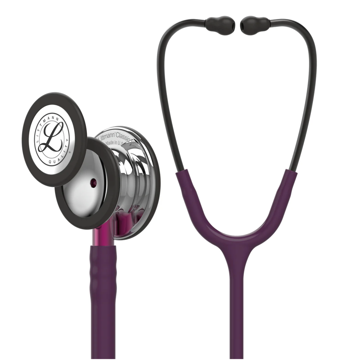 #5960 3M™ Littmann® Classic III™ Monitoring Stethoscope, Mirror Finish Chestpiece, Plum Tube, Pink Stem and Smoke Headset, 27 inch