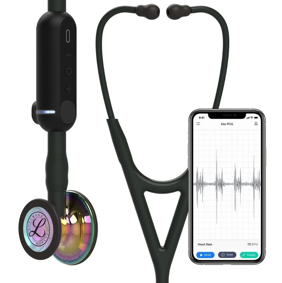 #8570 3M™ Littmann® CORE Digital Stethoscope, High Polish Rainbow Chestpiece Black Tube, Stem and Headset, 27 inch