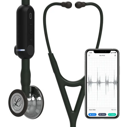 #8890 3M™ Littmann® CORE Digital Stethoscope, Mirror Finish Chestpiece, Black Tube, Black Stem and Black Headset, 27 inch